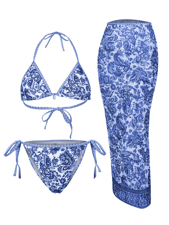 Women's Floral Print Halter Bikini Set - Yeahcir