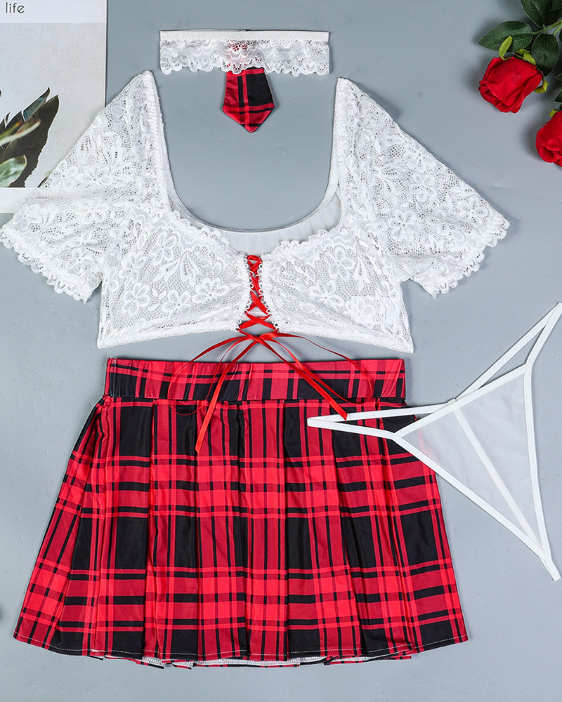 Plaid Scholastic Maid Lingerie Skirt Set - Yeahcir