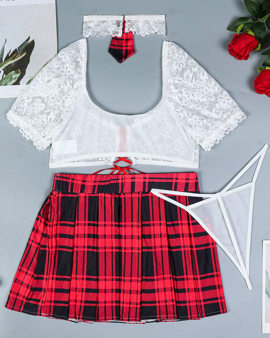 Plaid Scholastic Maid Lingerie Skirt Set - Yeahcir