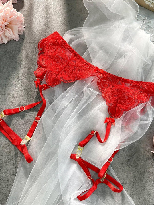 Red Embroidered Sexy Push Up Lingerie Set - Yeahcir