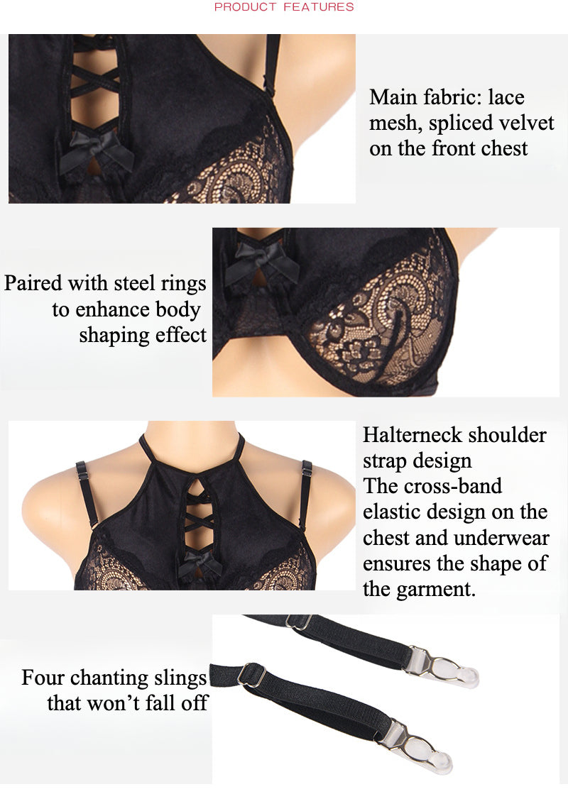 Lace Bra Set with Garter - Yeahcir