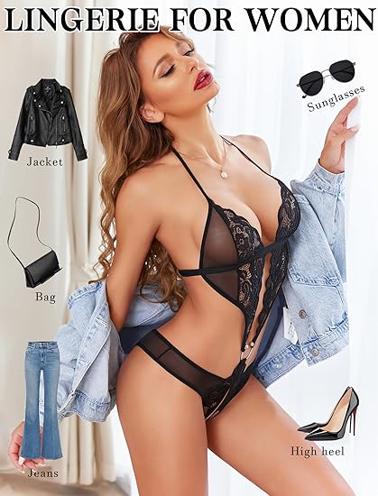 Deep V Lingerie Lace Teddy One Piece Babydoll Mini Bodysuit - Yeahcir